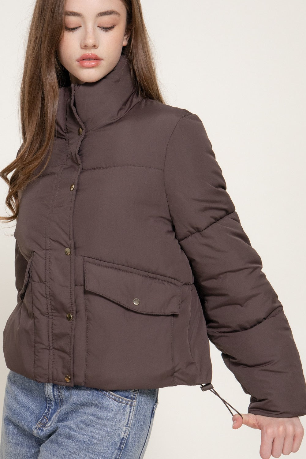 High Collar Snap Button Closure Puffer Jacket