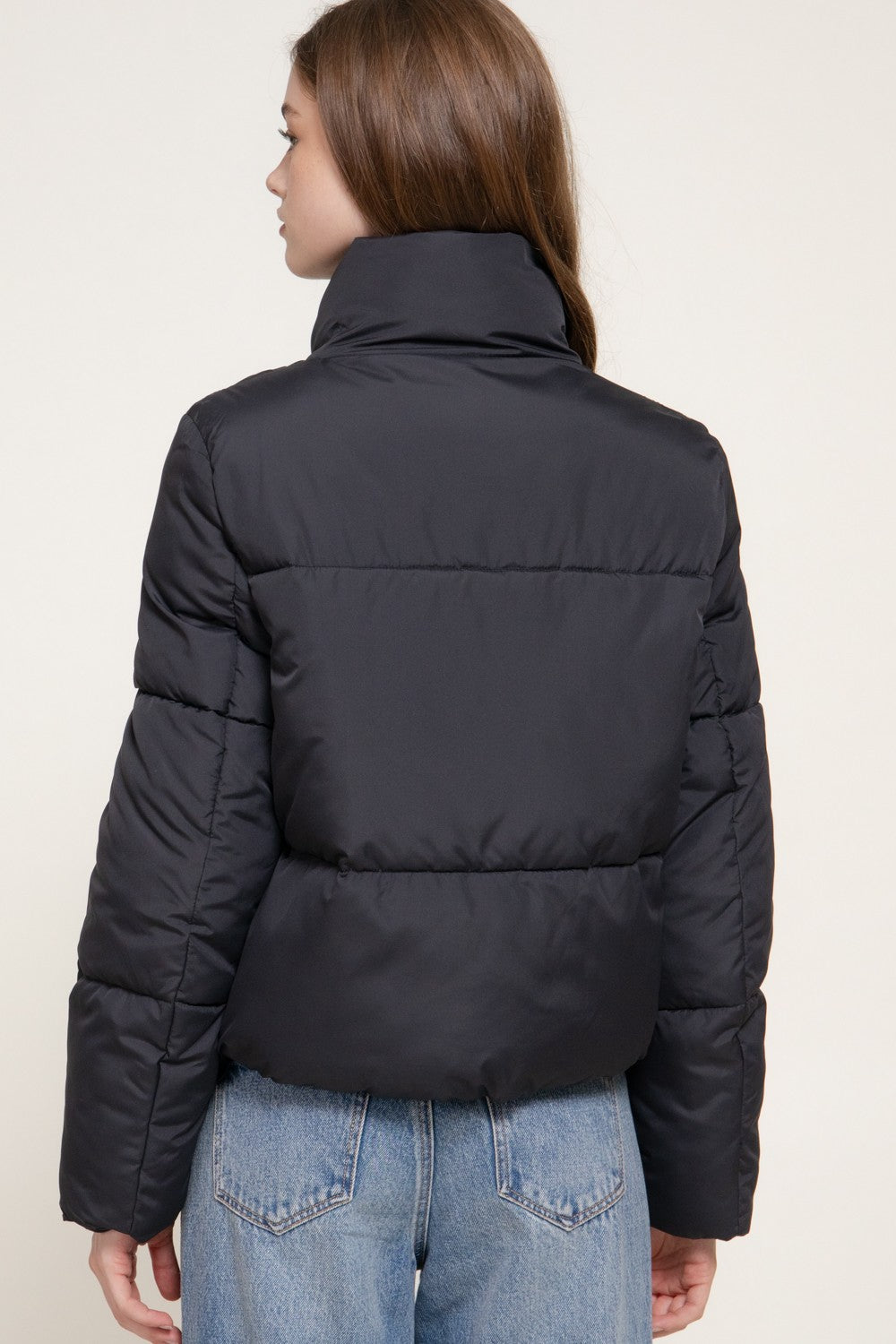 High Collar Snap Button Closure Puffer Jacket