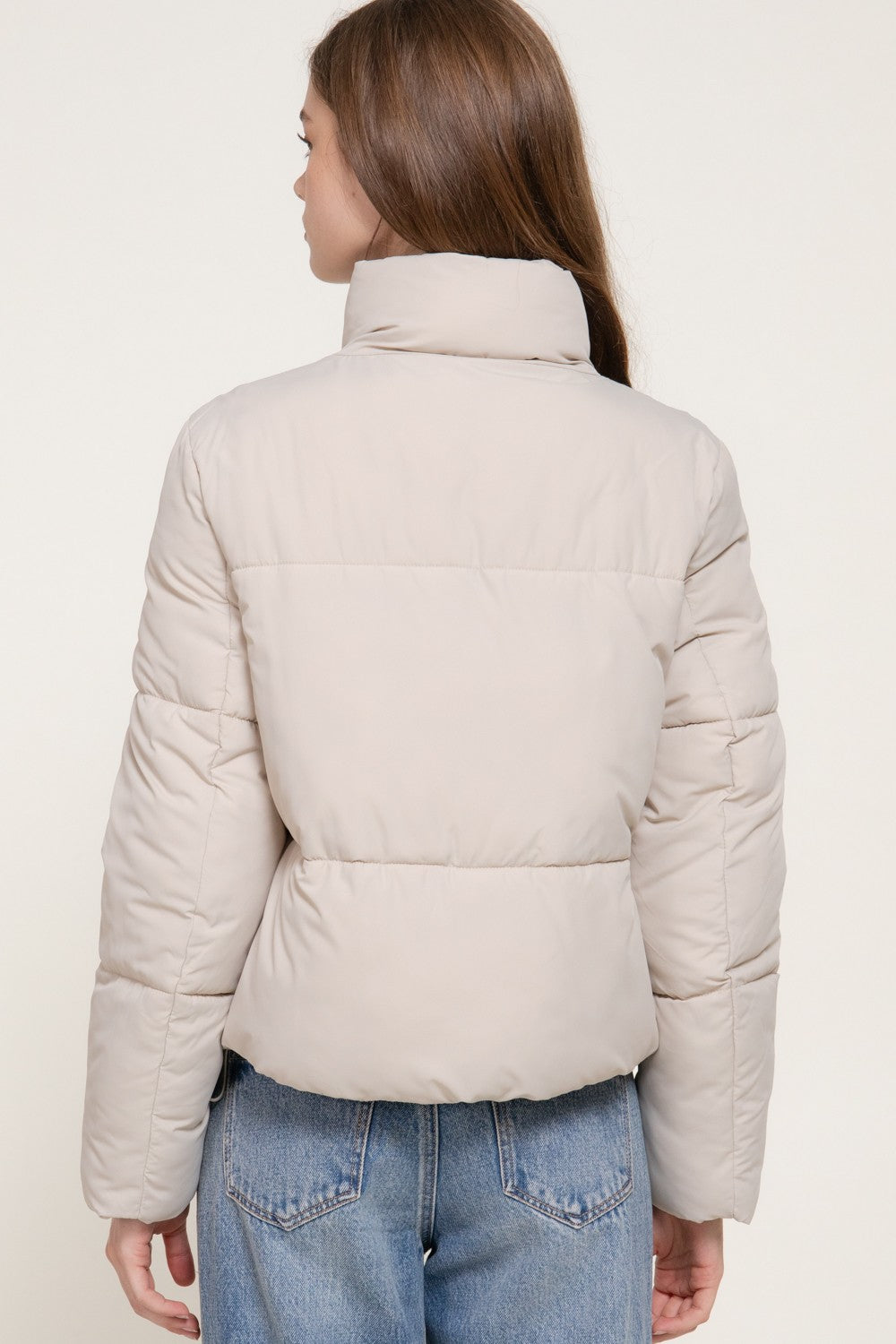 High Collar Snap Button Closure Puffer Jacket