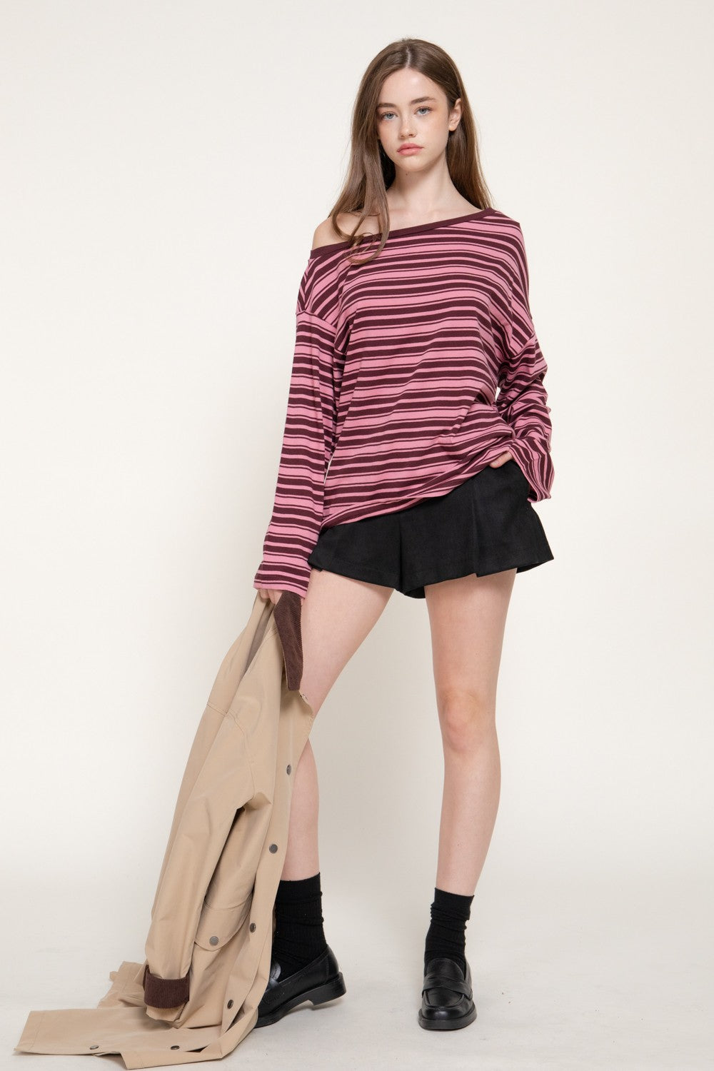 Long Sleeve Asymmetric Stripe Top