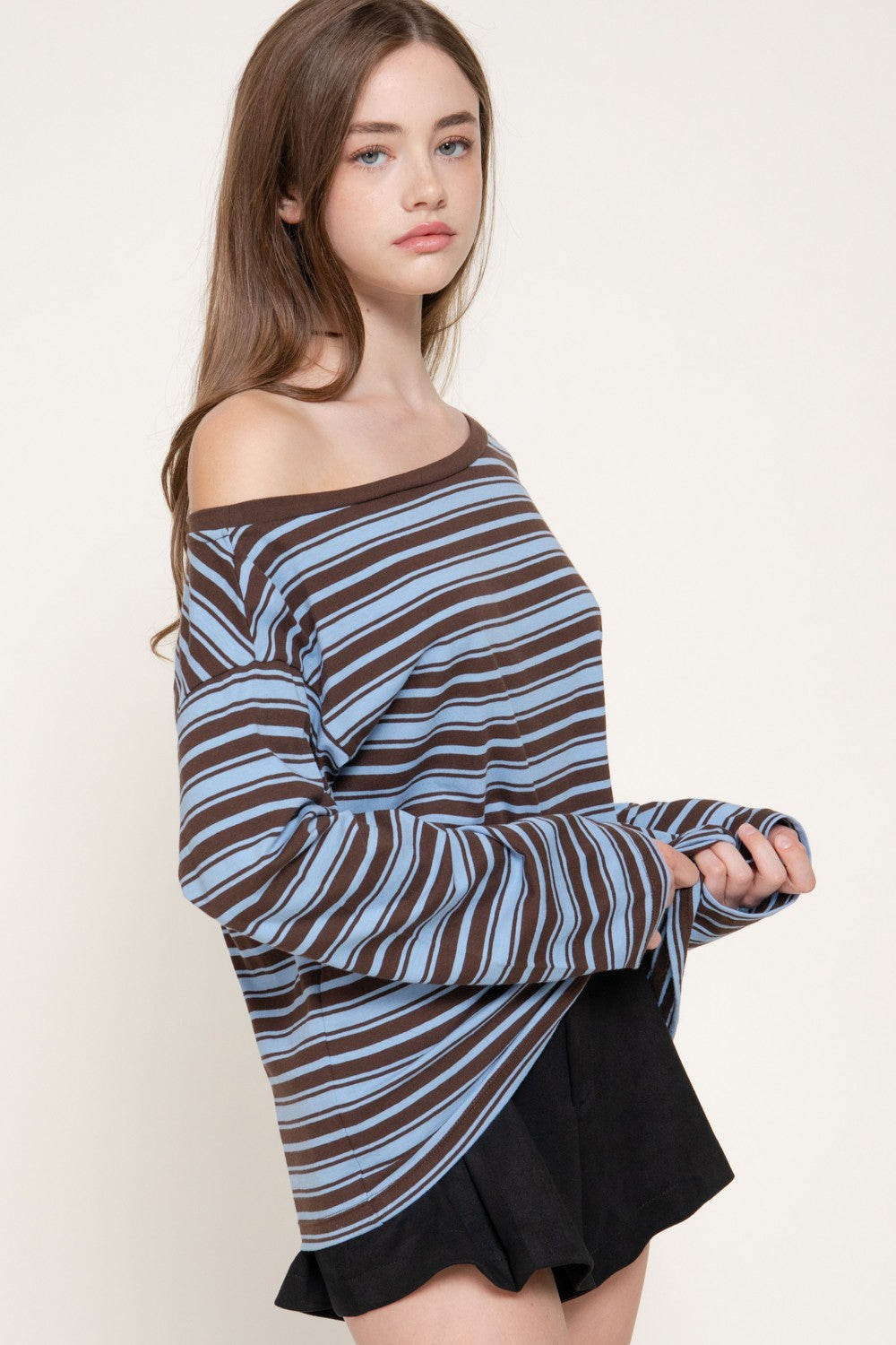 Long Sleeve Asymmetric Stripe Top