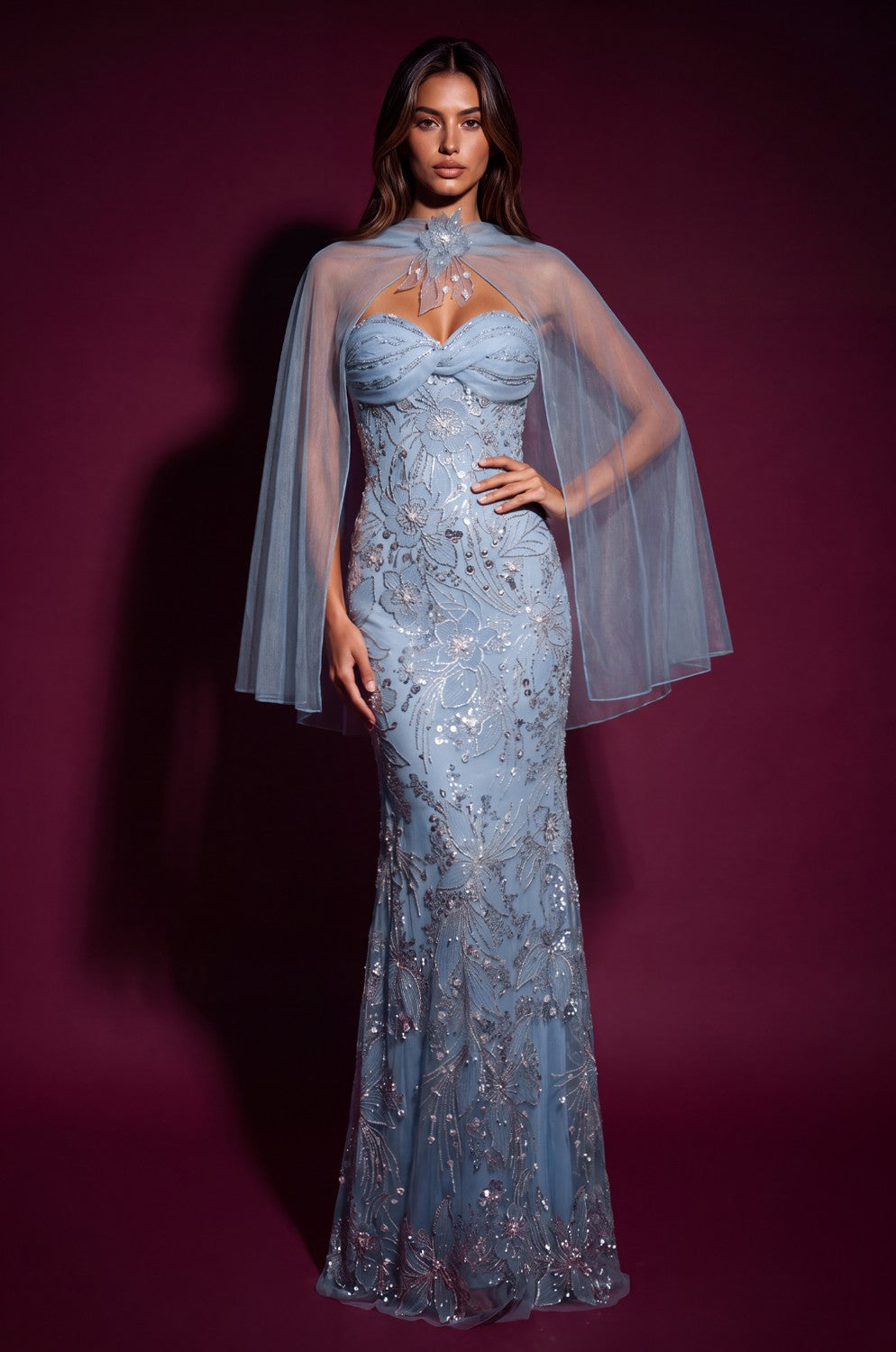 Prom Floral Sequined Couture Formal Dress