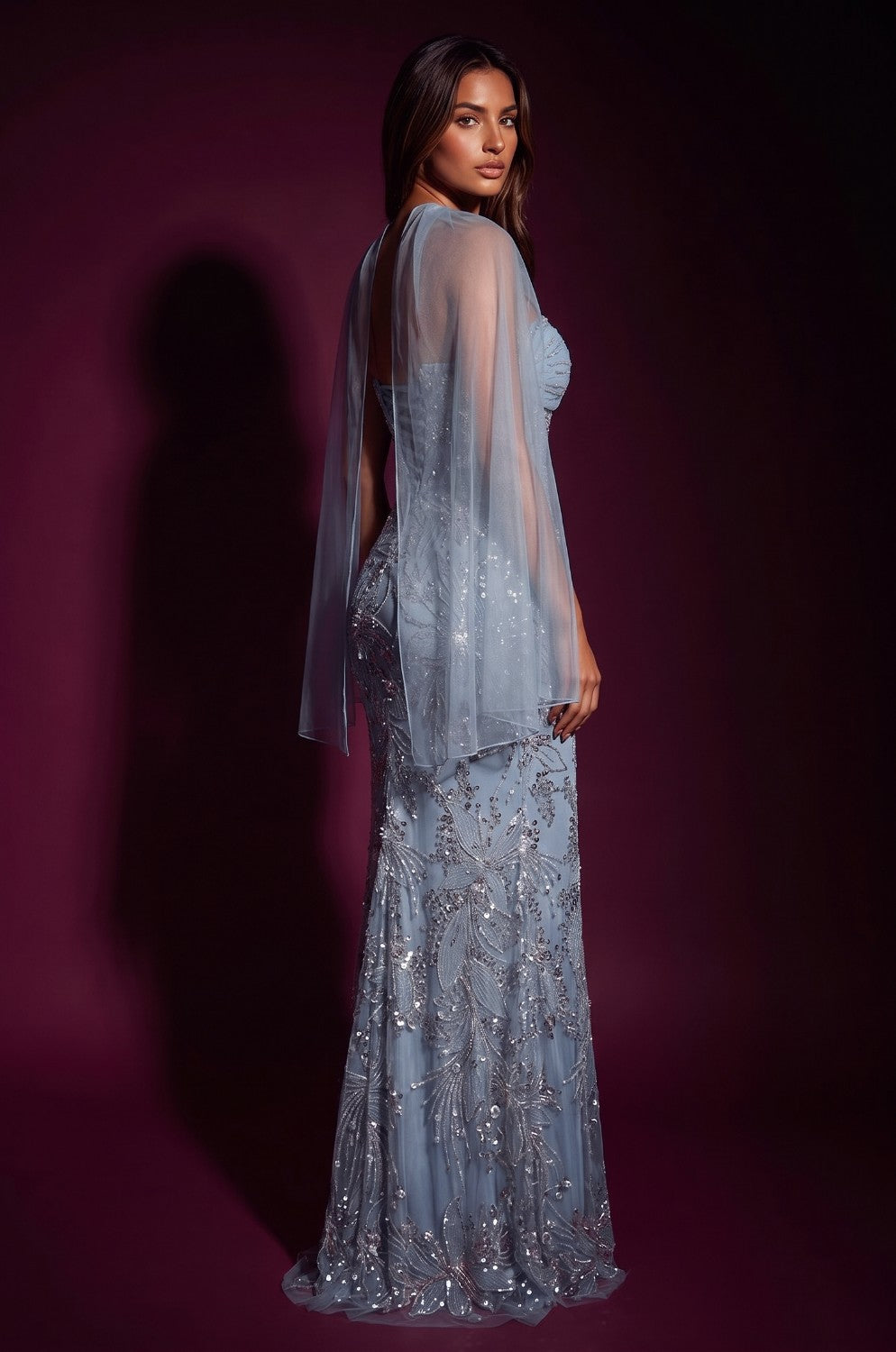Prom Floral Sequined Couture Formal Dress