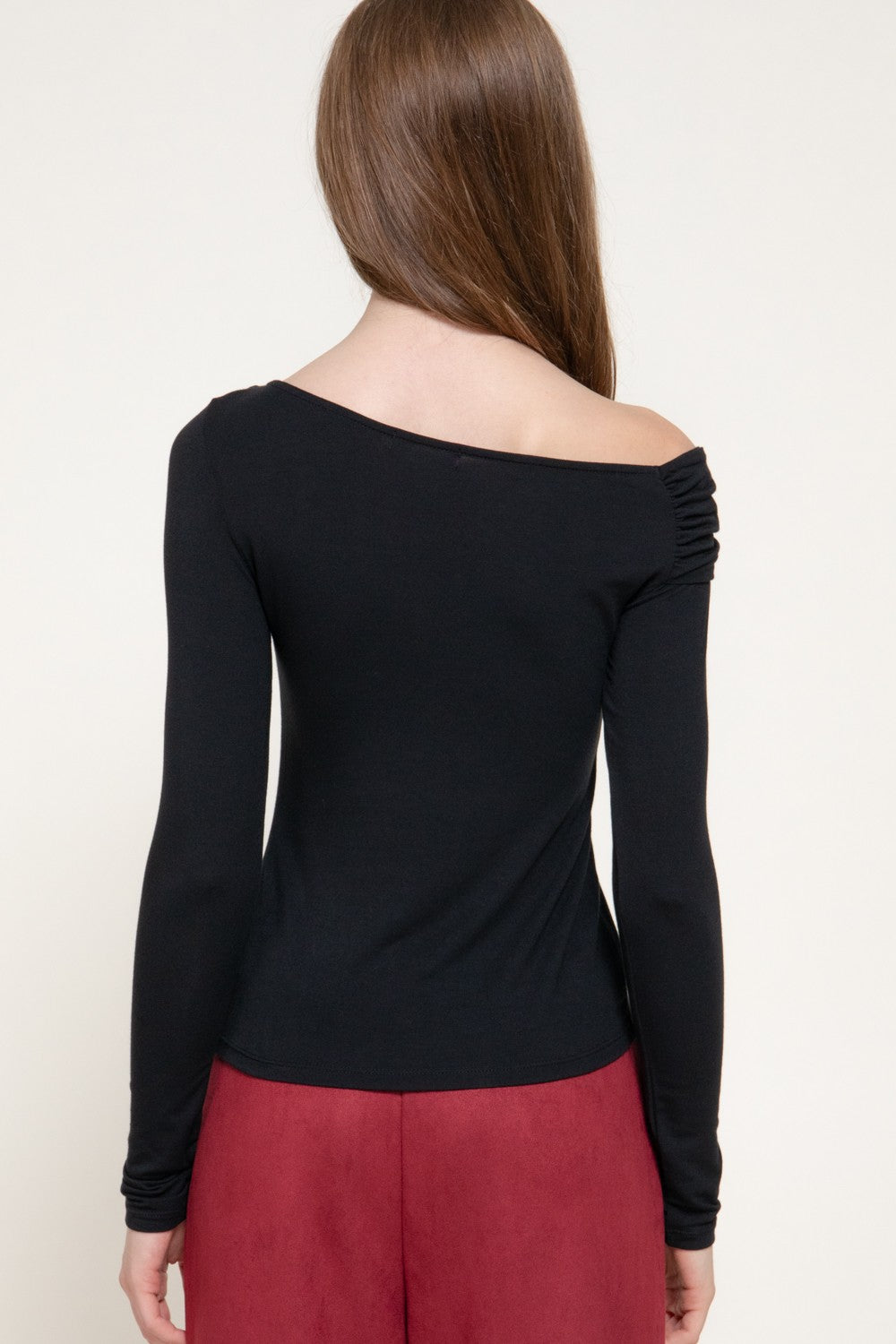 Long Slv Asymmetric Neckline Knit Top