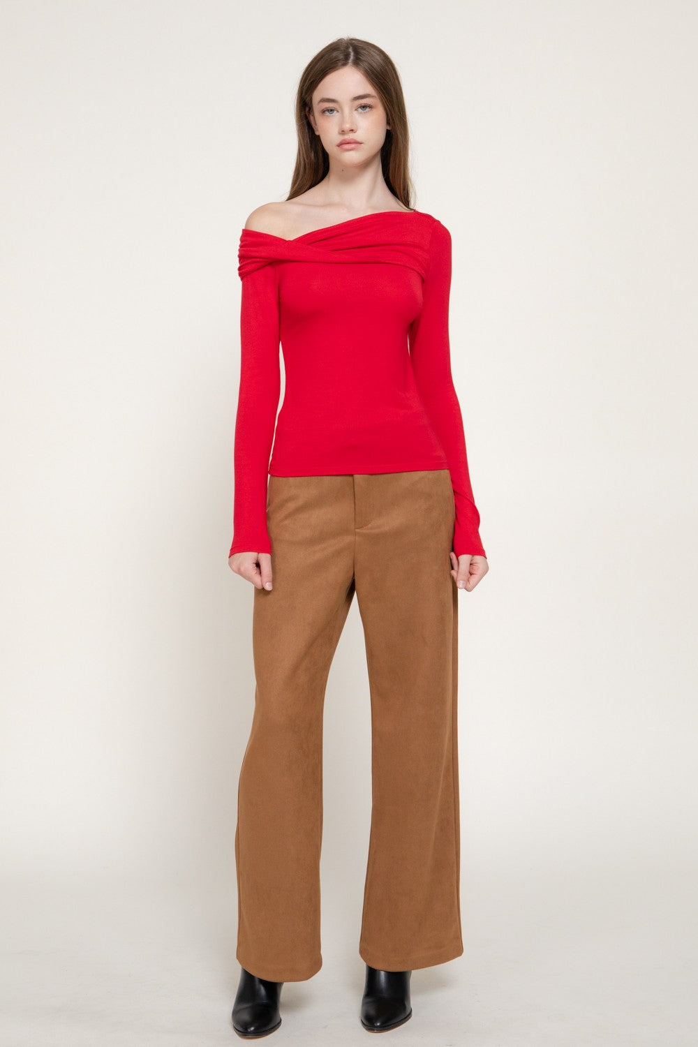 Long Slv Asymmetric Neckline Knit Top