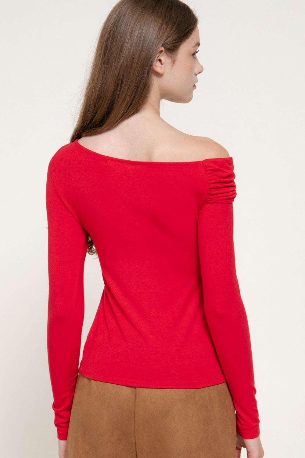 Long Slv Asymmetric Neckline Knit Top