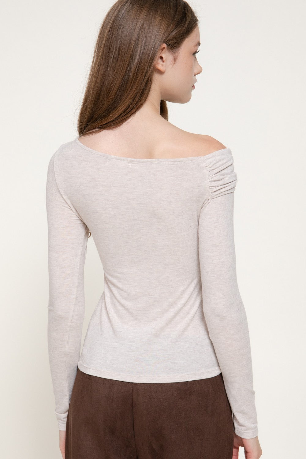 Long Slv Asymmetric Neckline Knit Top