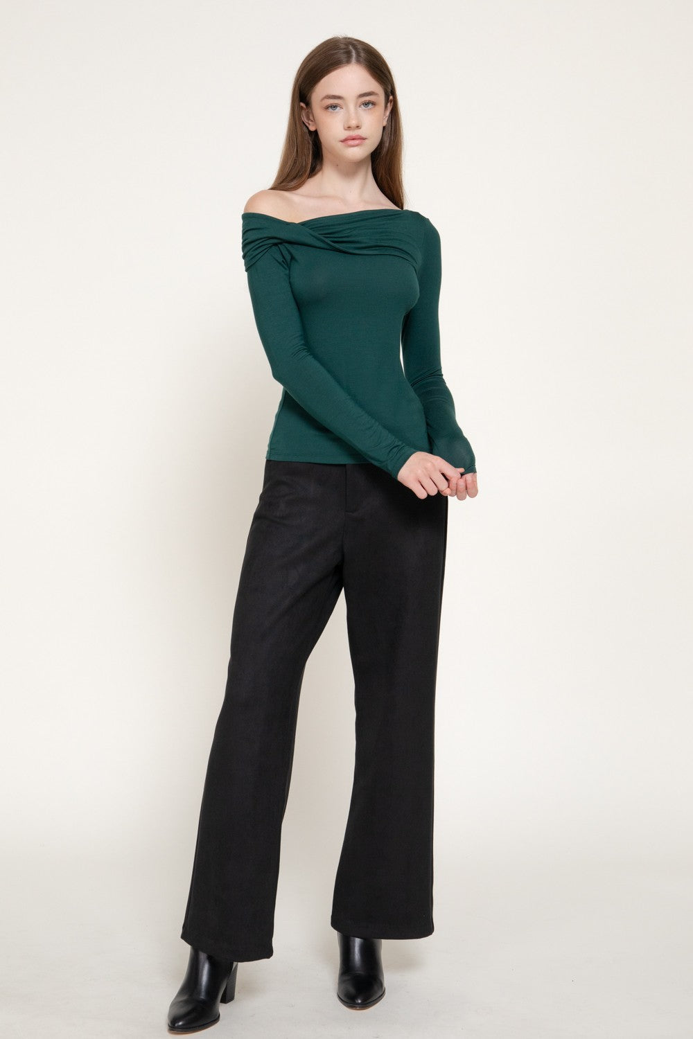 Long Slv Asymmetric Neckline Knit Top