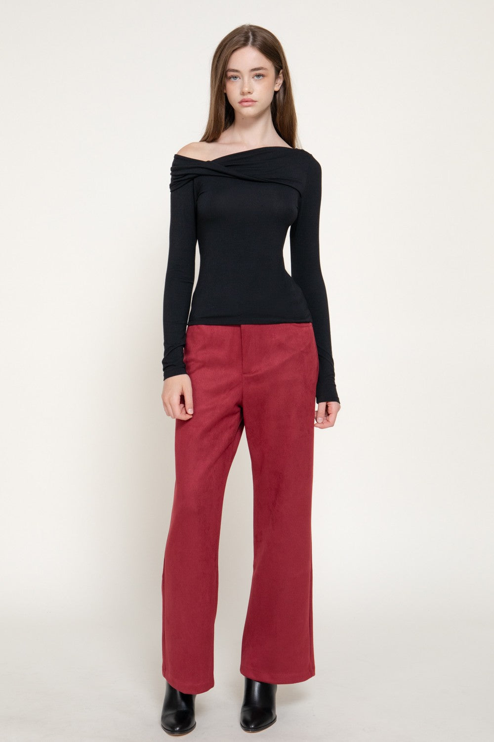 Long Slv Asymmetric Neckline Knit Top