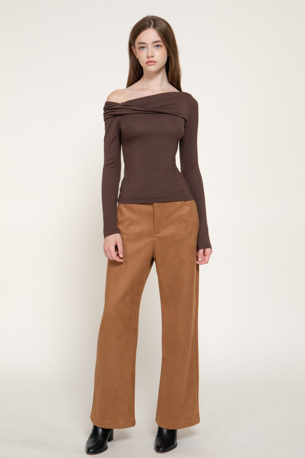 Long Slv Asymmetric Neckline Knit Top