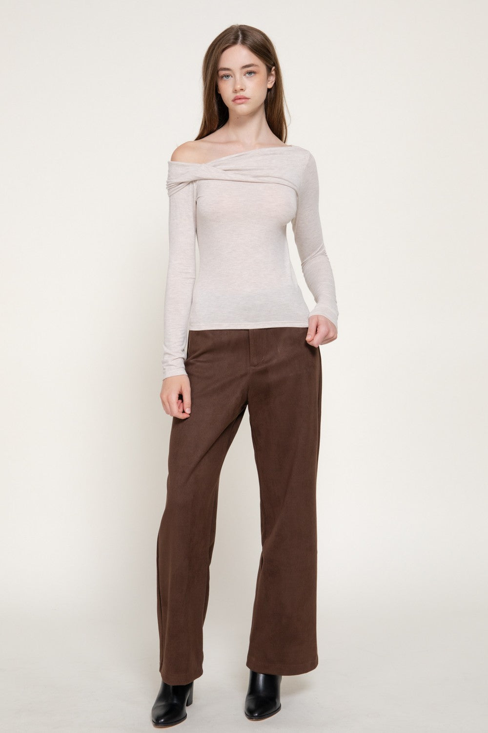Long Slv Asymmetric Neckline Knit Top