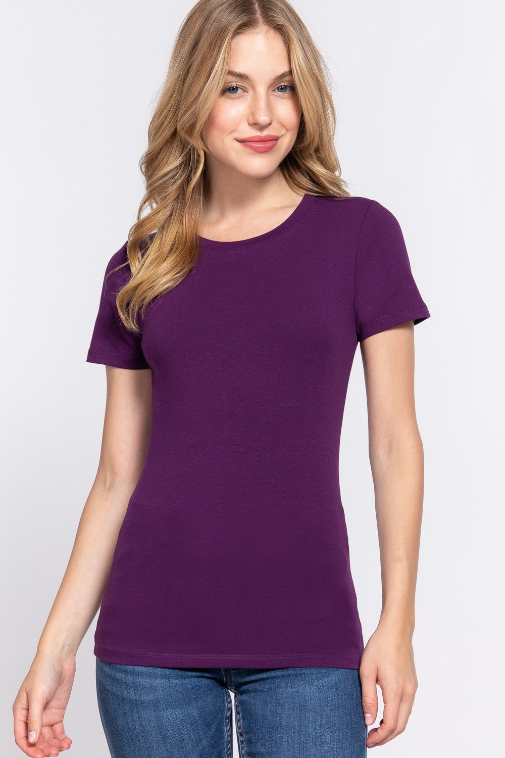 Short Slv Crew Neck Cotton Jersey Top