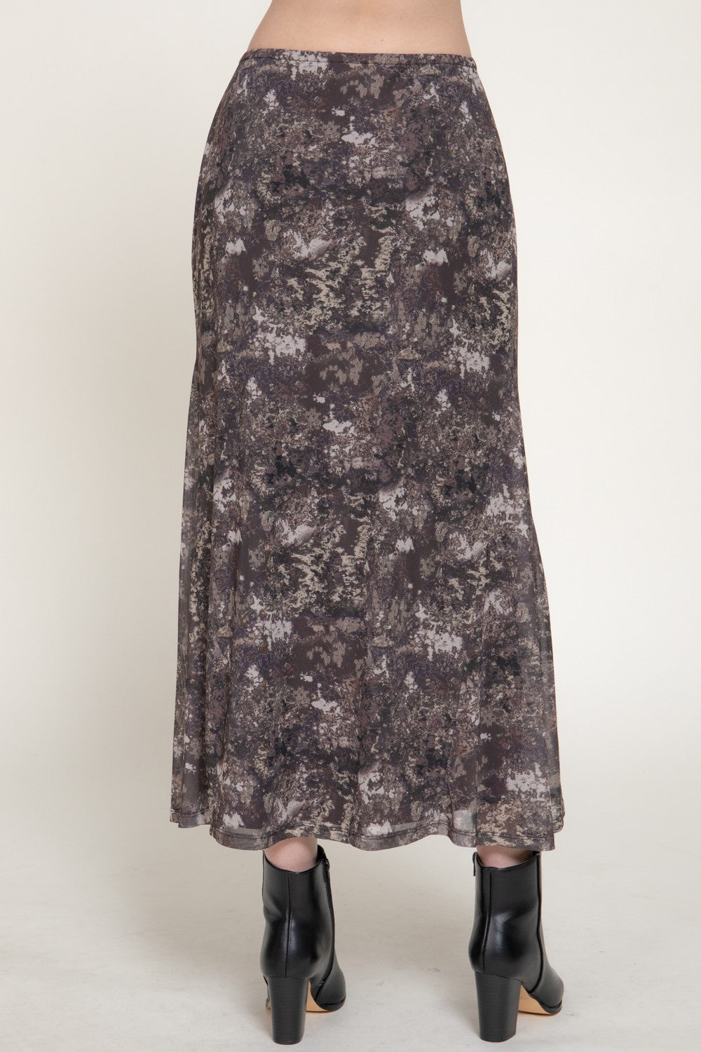 Applique Detail Print Mesh Midi Skirt