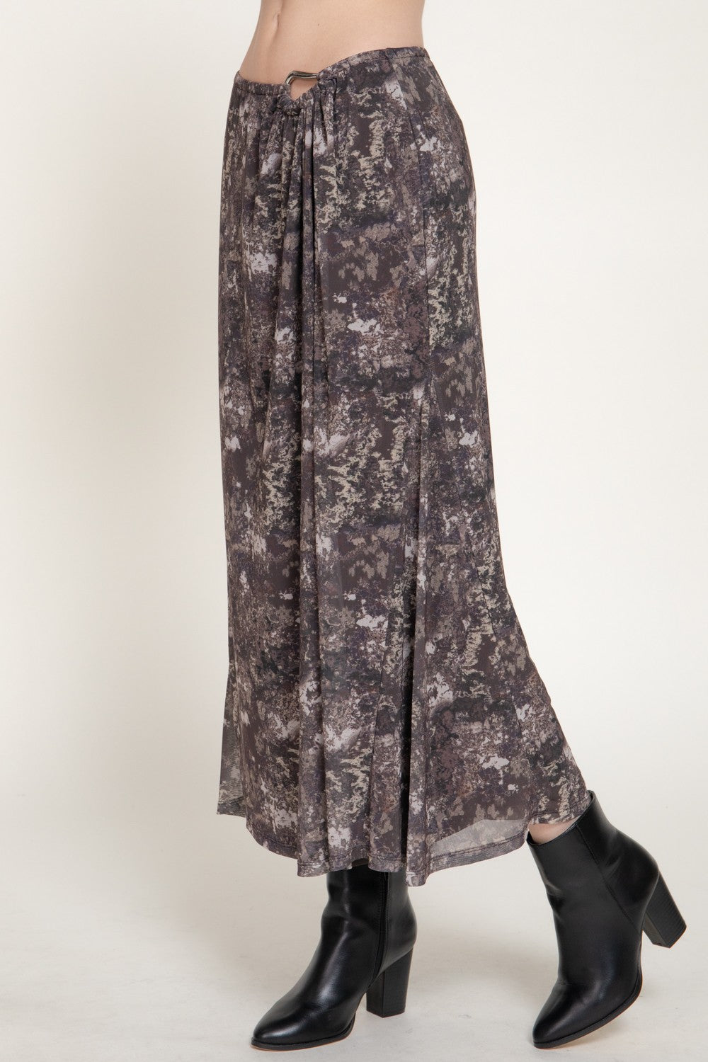 Applique Detail Print Mesh Midi Skirt