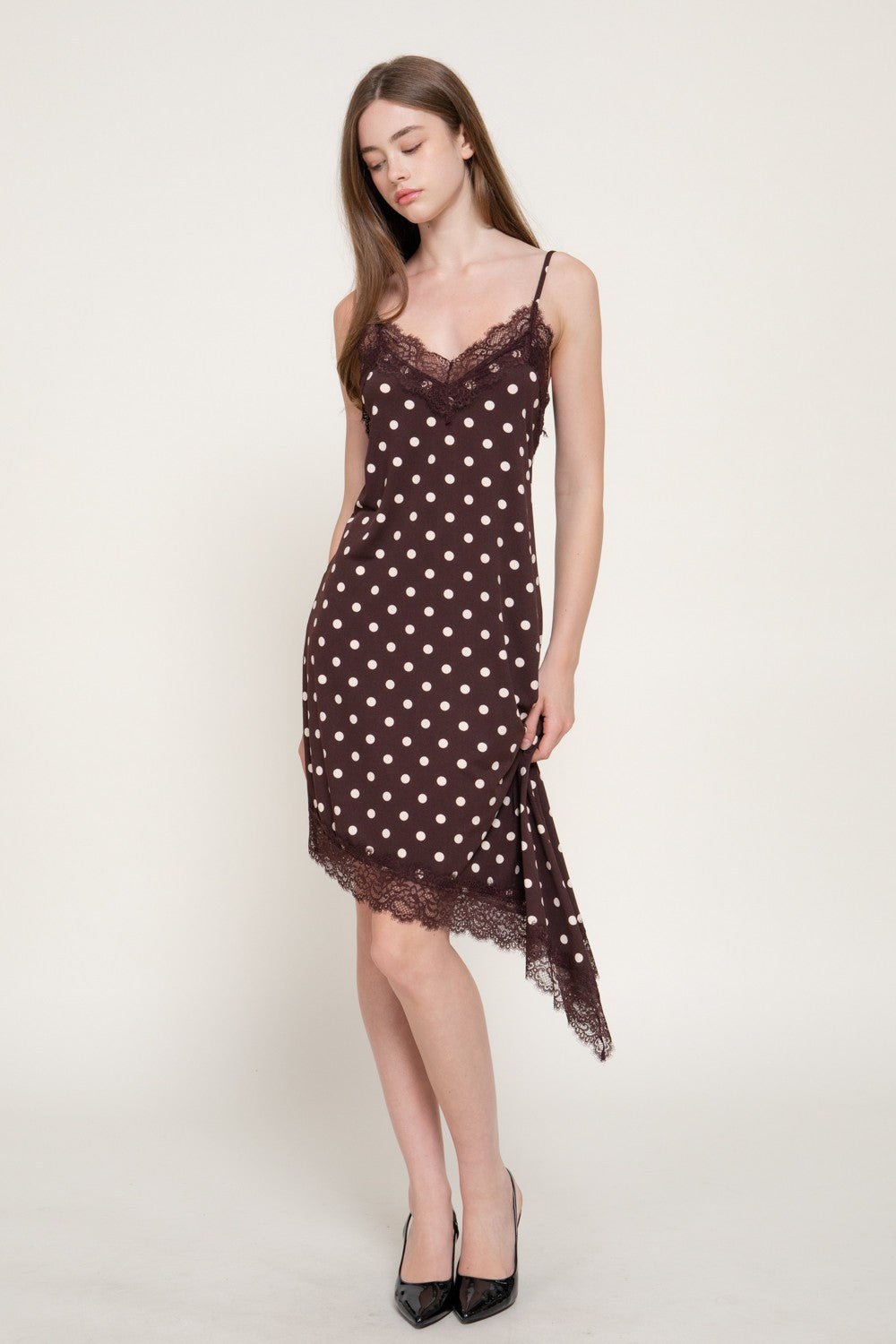 Dot Print Asymmetrical Knit Dress