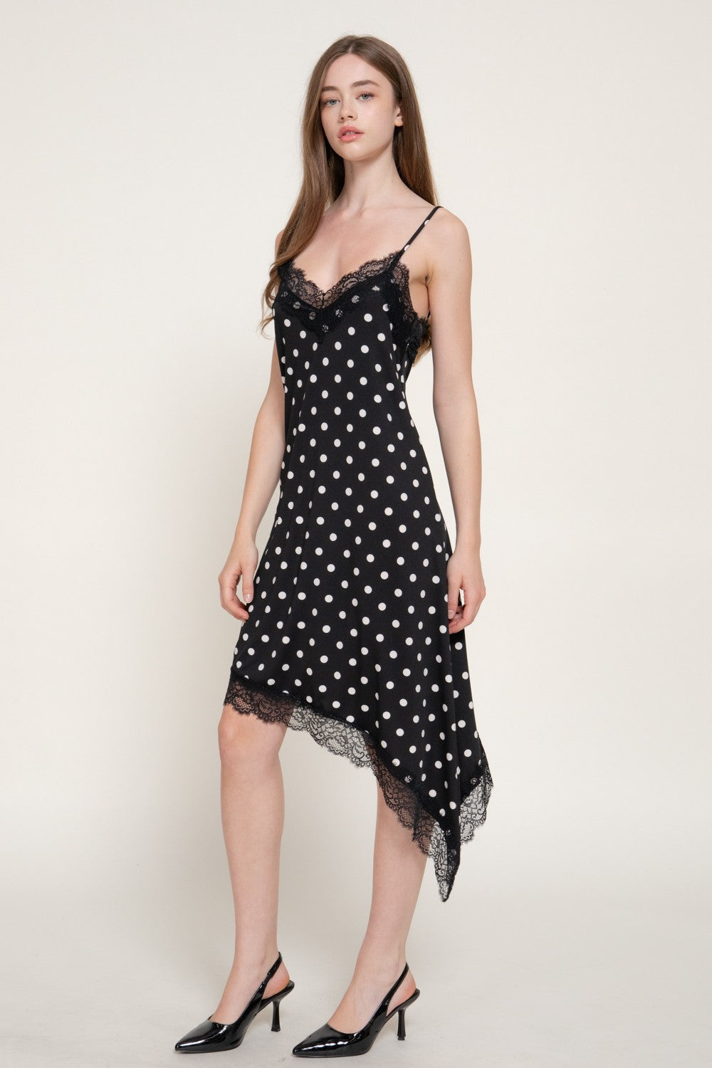 Dot Print Asymmetrical Knit Dress