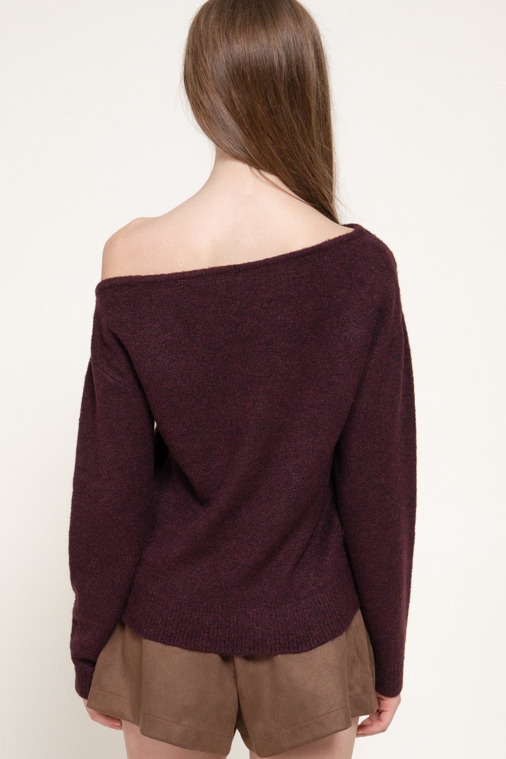 Long Slv Asymmetrical Neckline Sweater