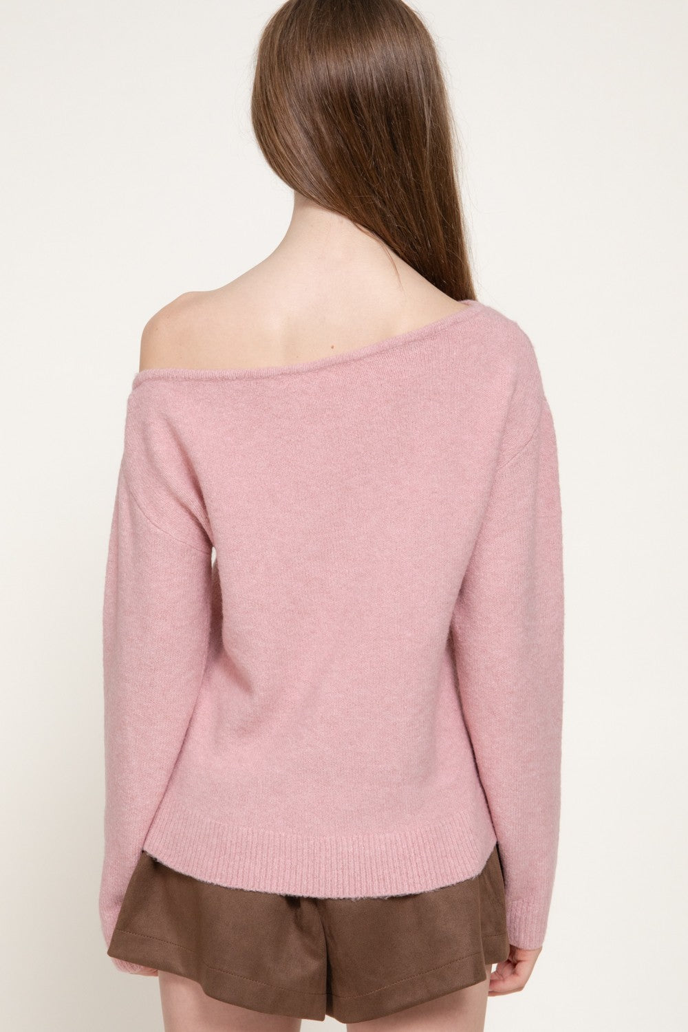 Long Slv Asymmetrical Neckline Sweater