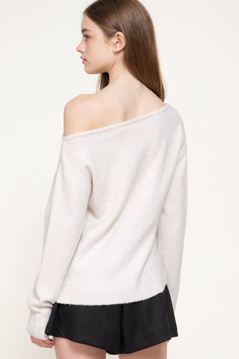 Long Slv Asymmetrical Neckline Sweater