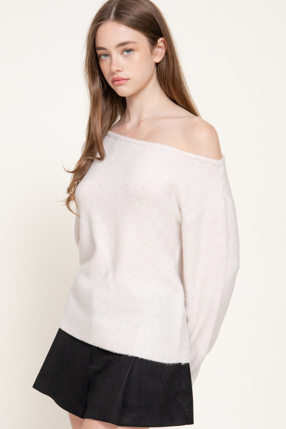 Long Slv Asymmetrical Neckline Sweater