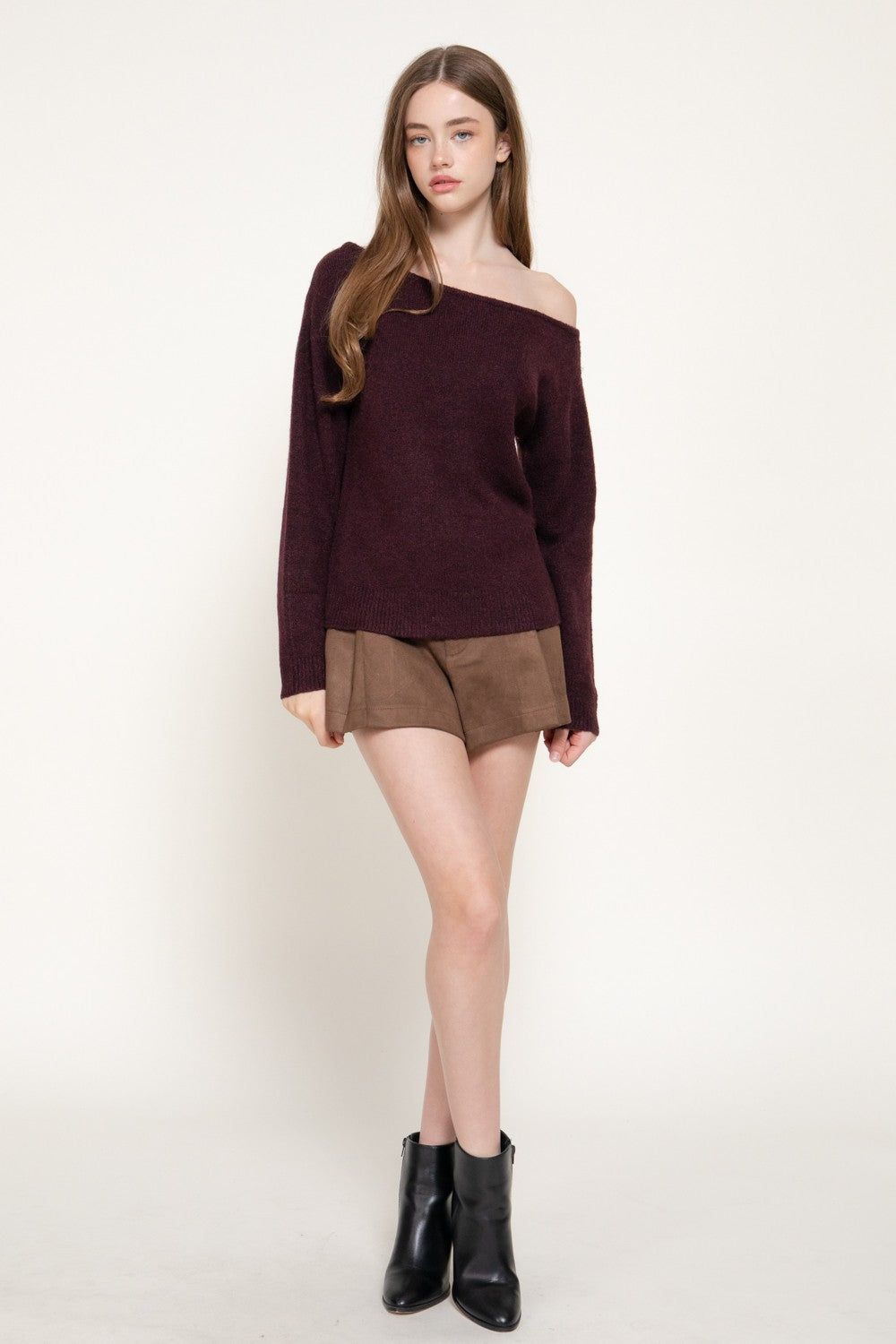 Long Slv Asymmetrical Neckline Sweater