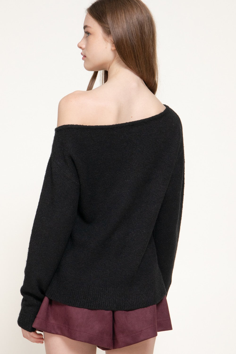 Long Slv Asymmetrical Neckline Sweater