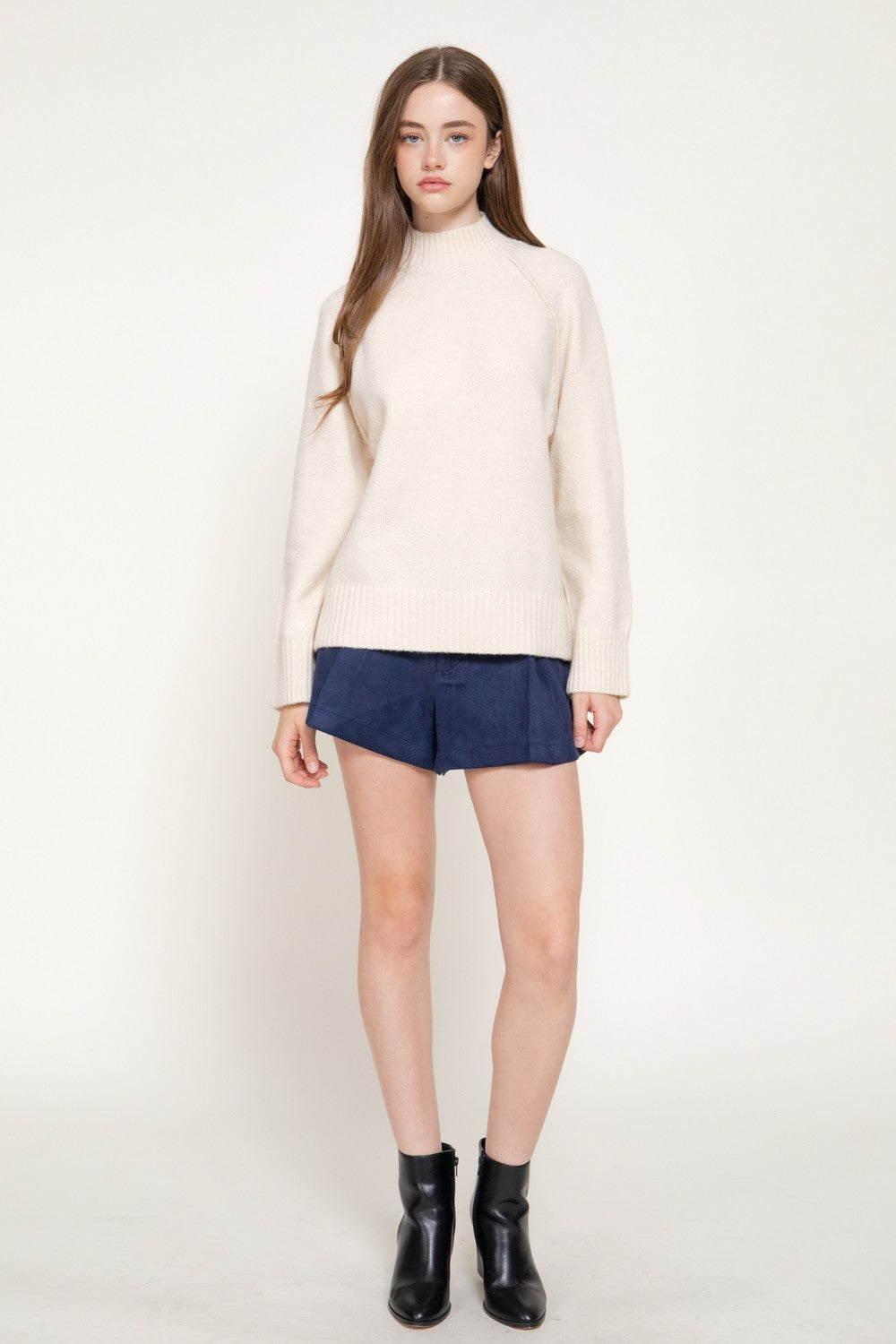 Long Raglan Slv Mock Neck Sweater