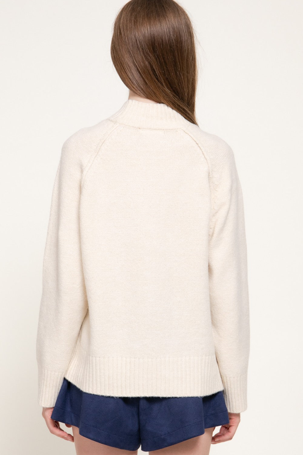 Long Raglan Slv Mock Neck Sweater