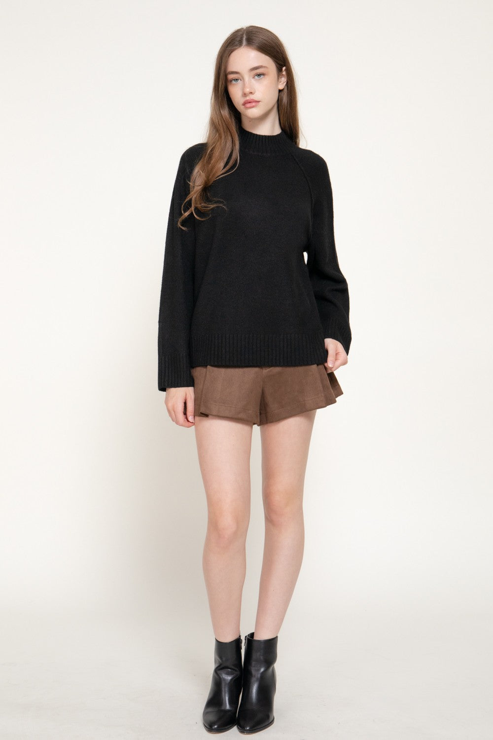 Long Raglan Slv Mock Neck Sweater