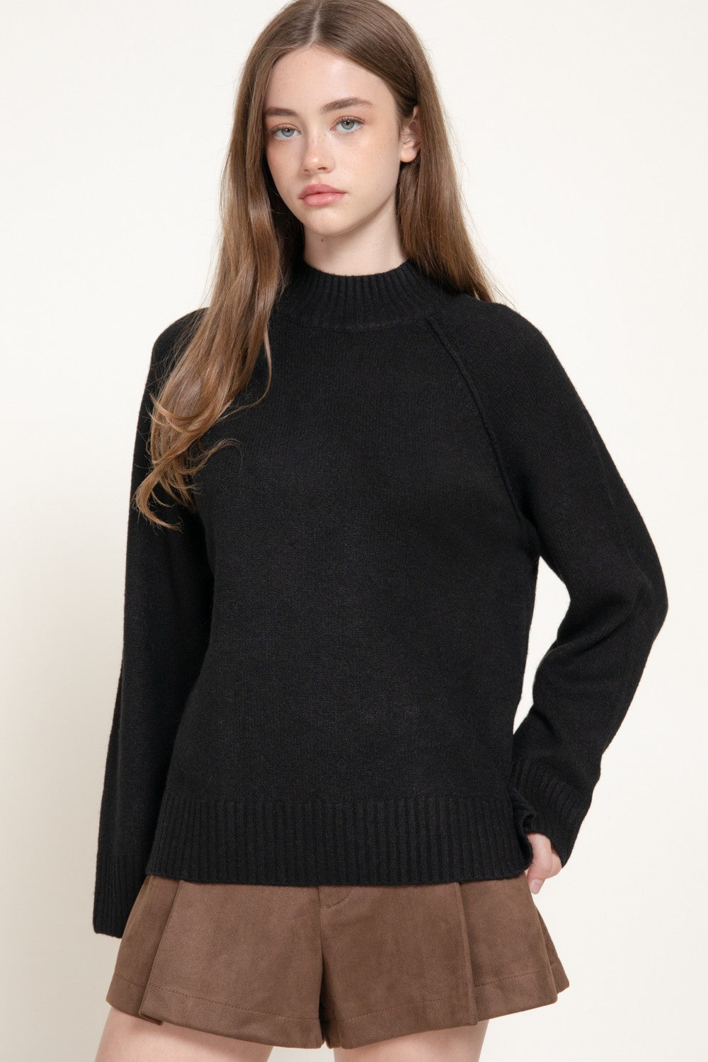 Long Raglan Slv Mock Neck Sweater