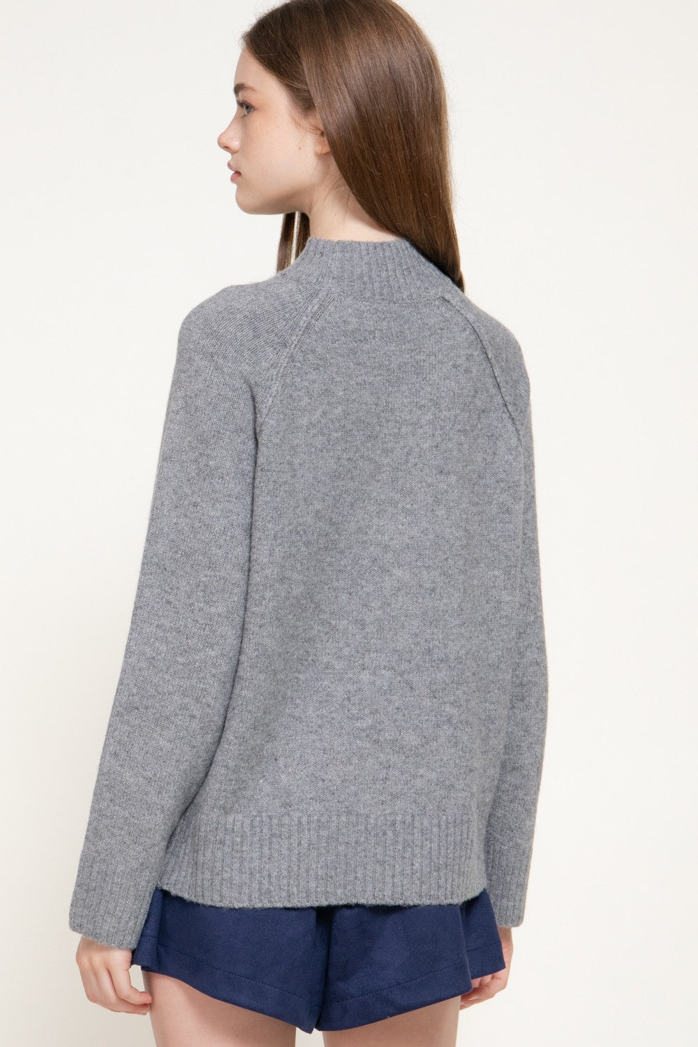 Long Raglan Slv Mock Neck Sweater