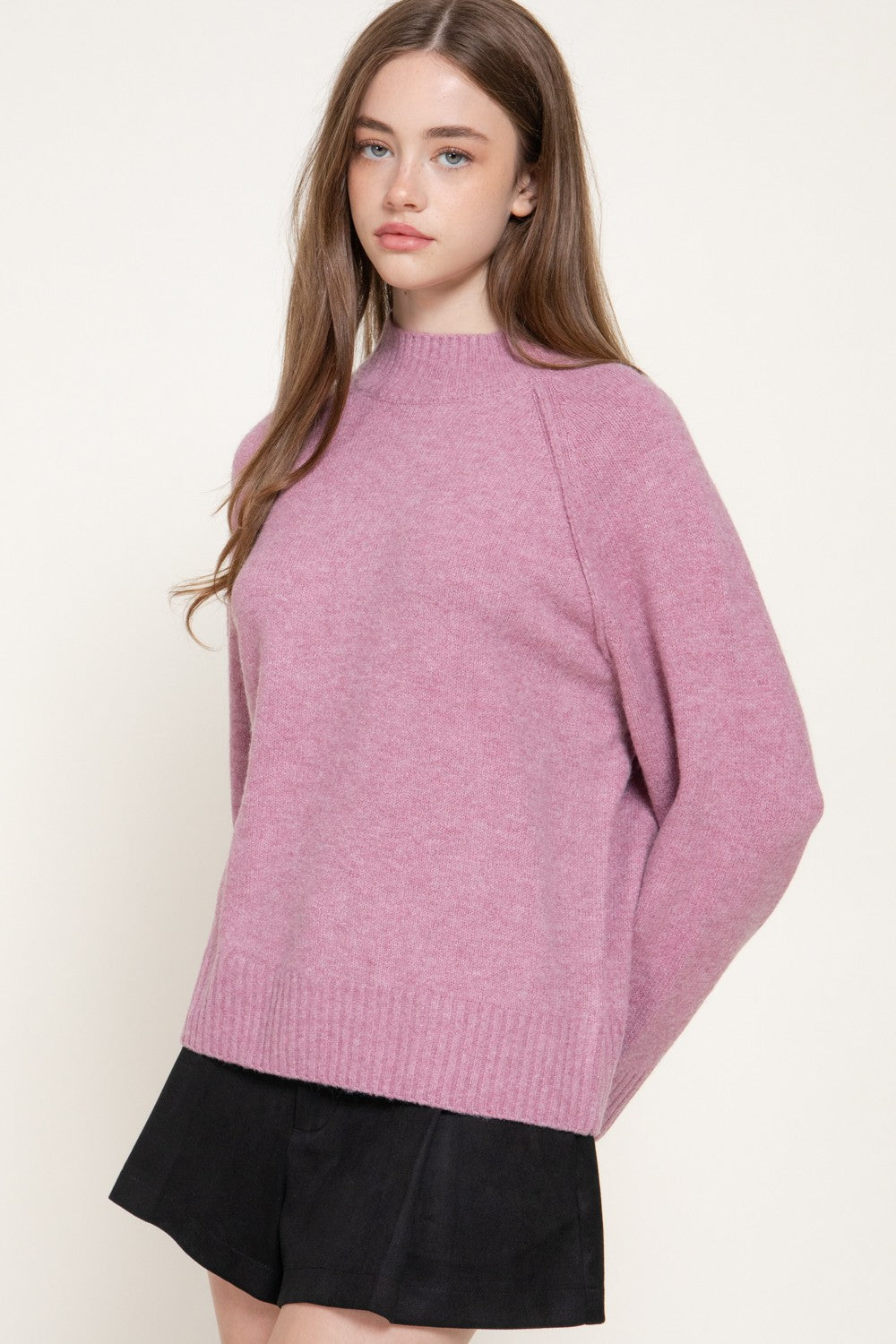 Long Raglan Slv Mock Neck Sweater