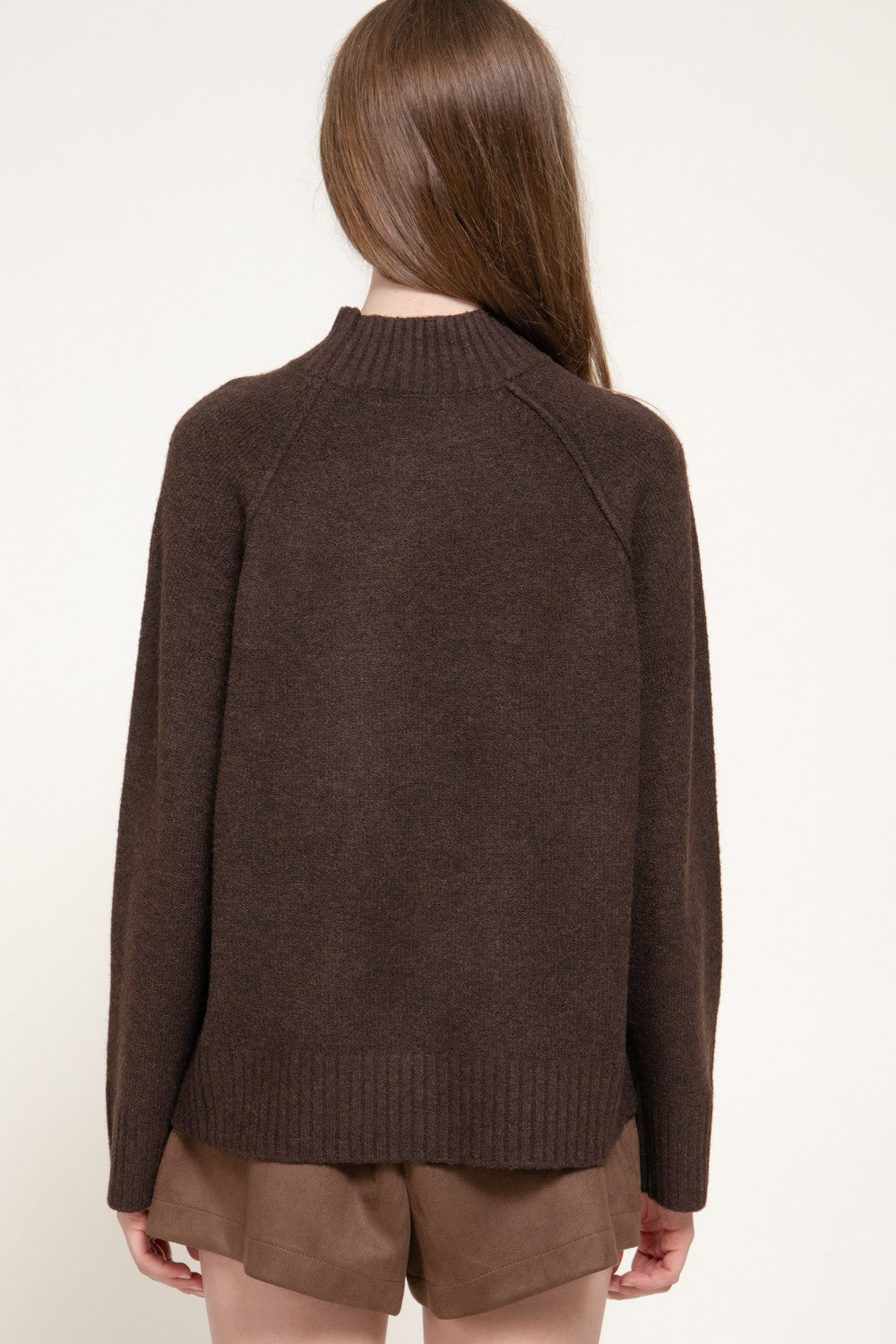 Long Raglan Slv Mock Neck Sweater