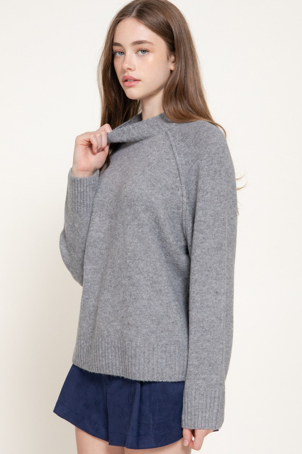 Long Raglan Slv Mock Neck Sweater
