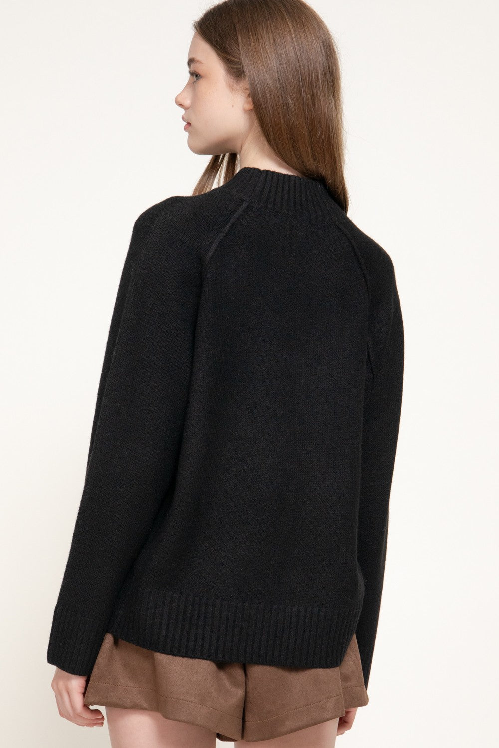 Long Raglan Slv Mock Neck Sweater