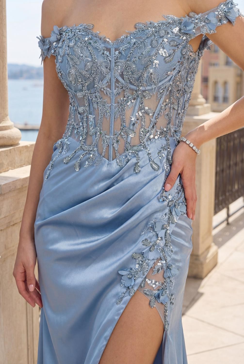 Fitted Corset Off The Shoulder Formal Prom Dress