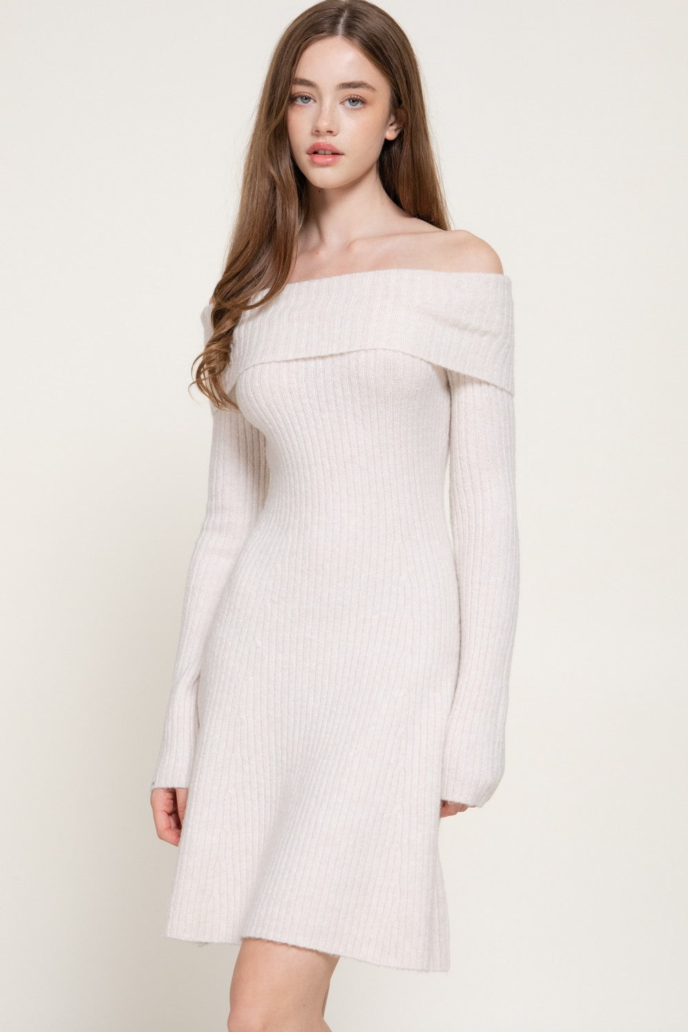 Off The Shoulder A-line Sweater Mini Dress