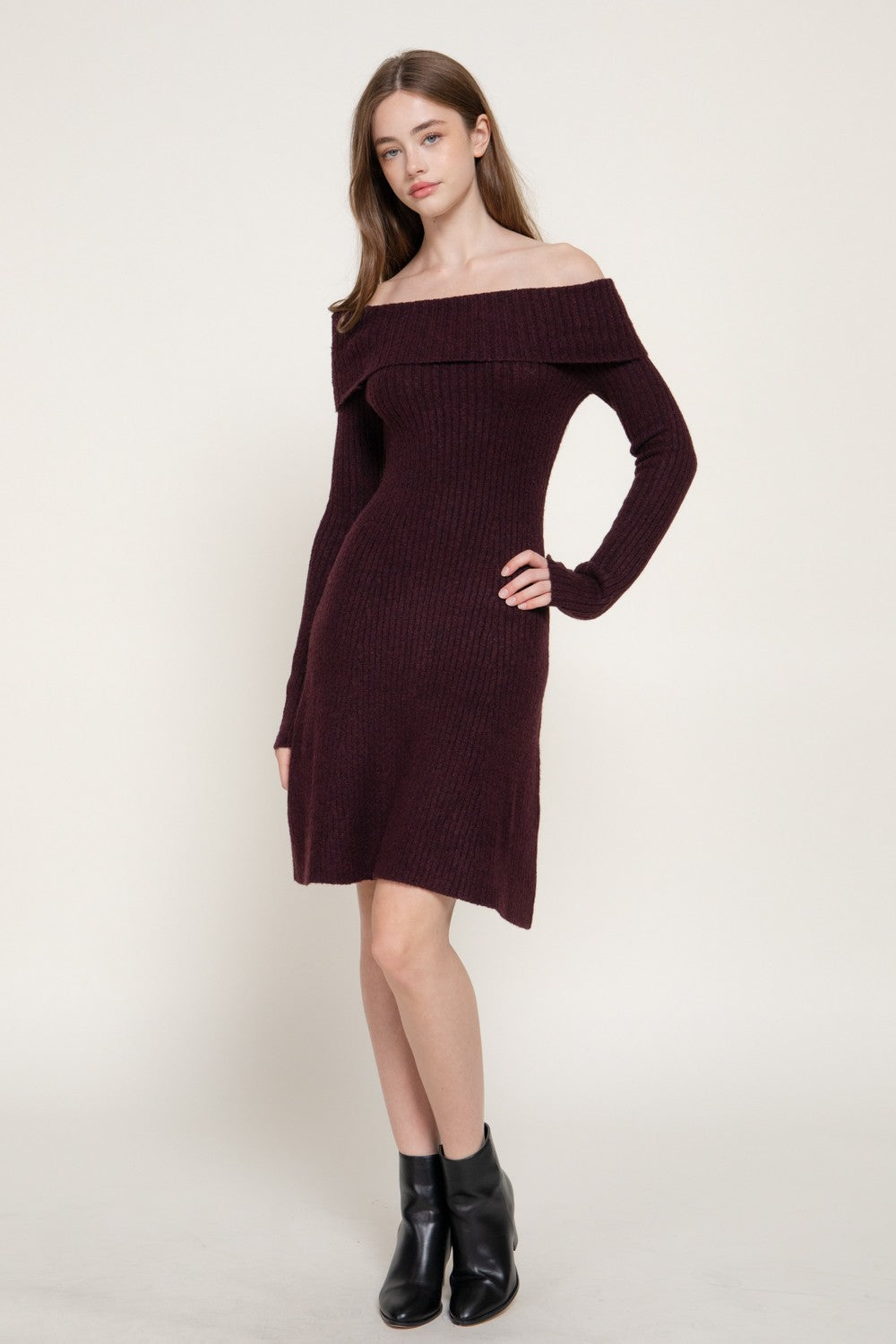 Off The Shoulder A-line Sweater Mini Dress