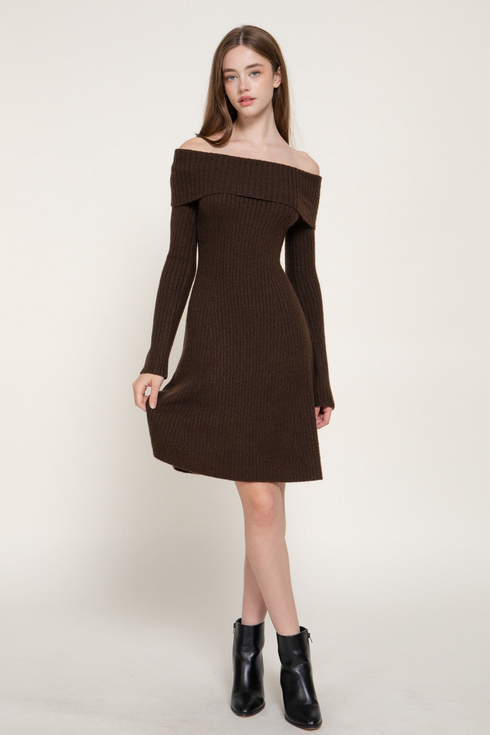 Off The Shoulder A-line Sweater Mini Dress