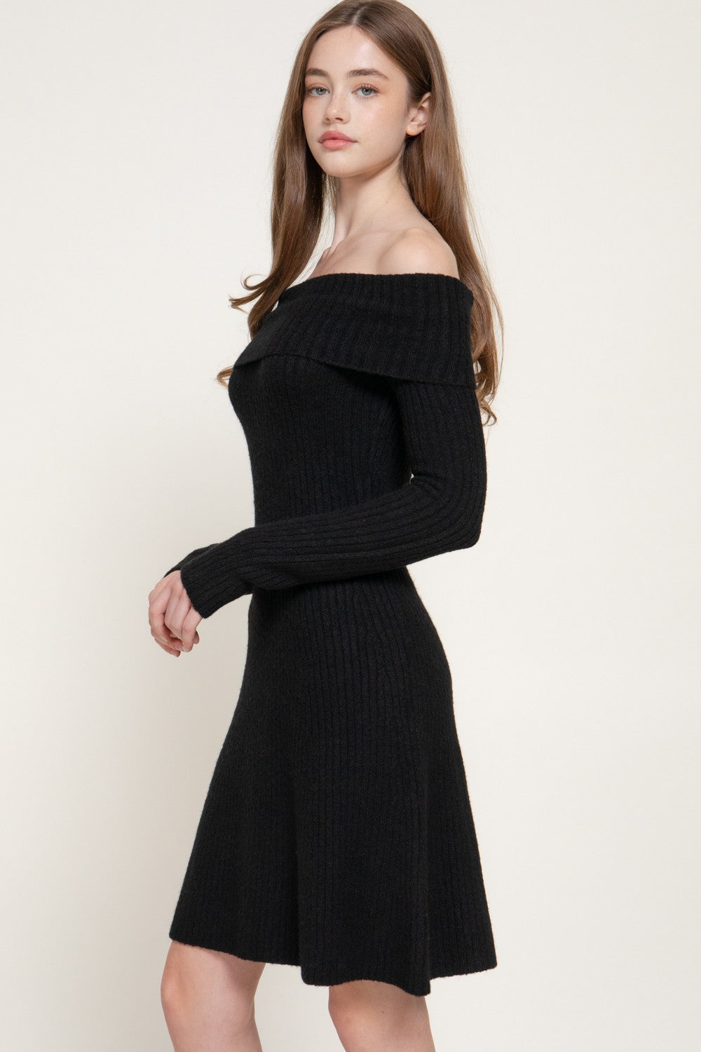 Off The Shoulder A-line Sweater Mini Dress
