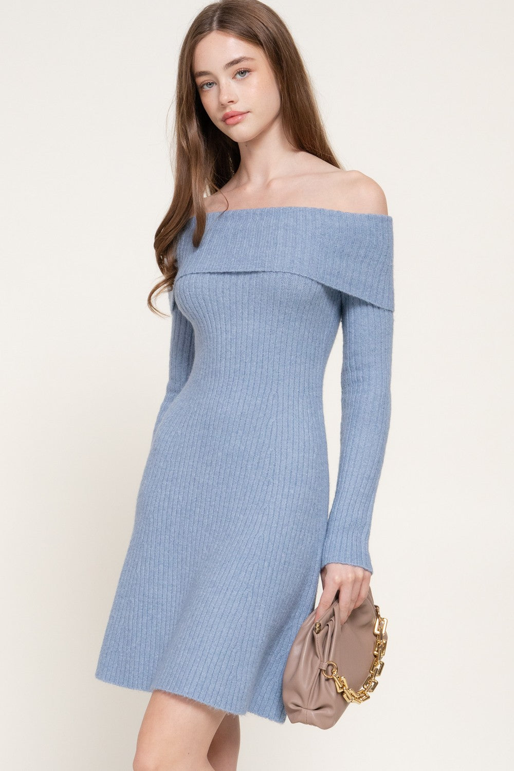 Off The Shoulder A-line Sweater Mini Dress