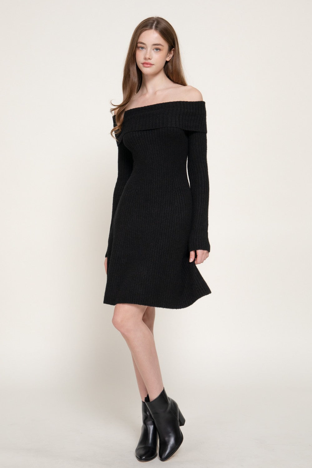 Off The Shoulder A-line Sweater Mini Dress