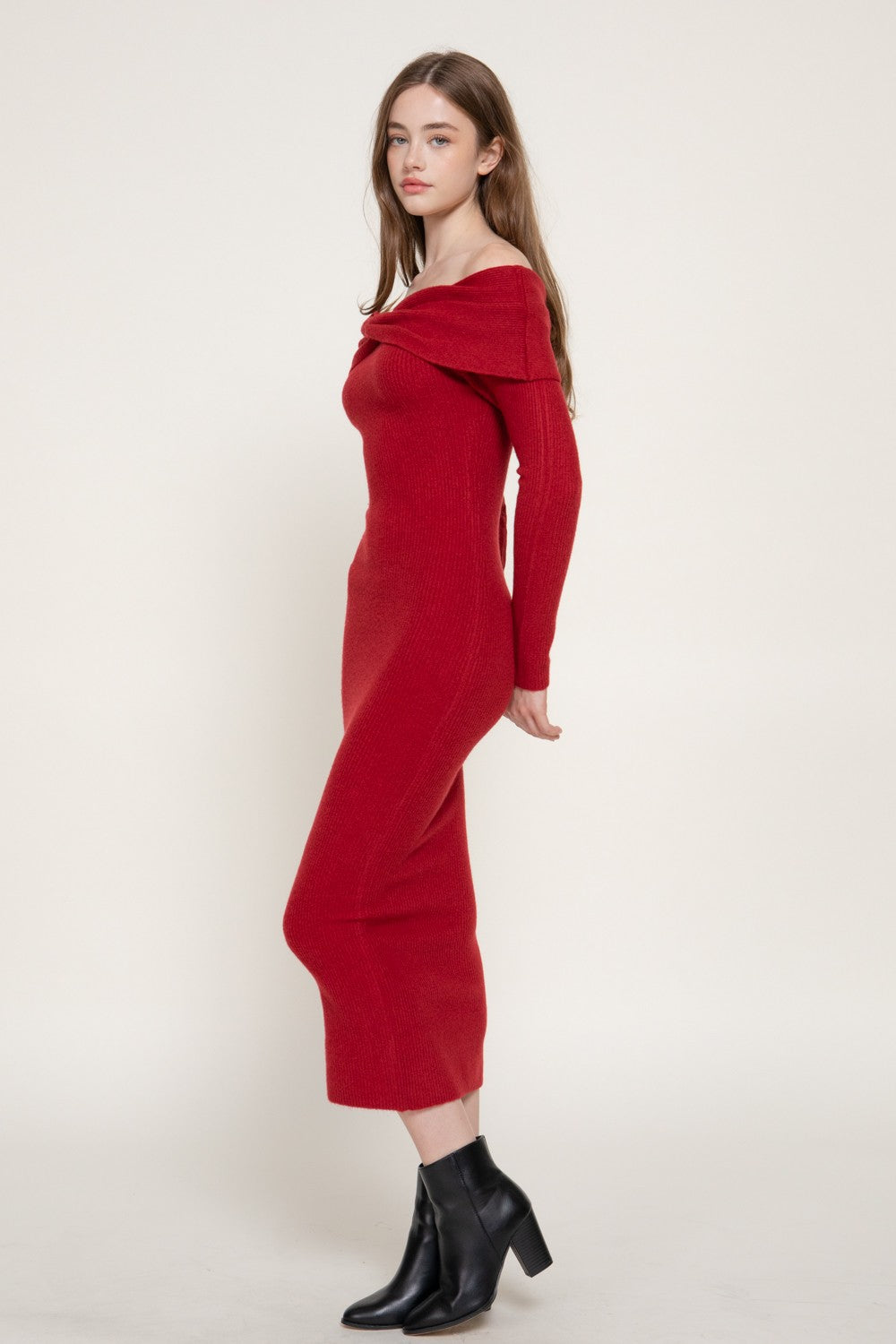Off The Shoulder Knot Fitted Long Sweater Dress