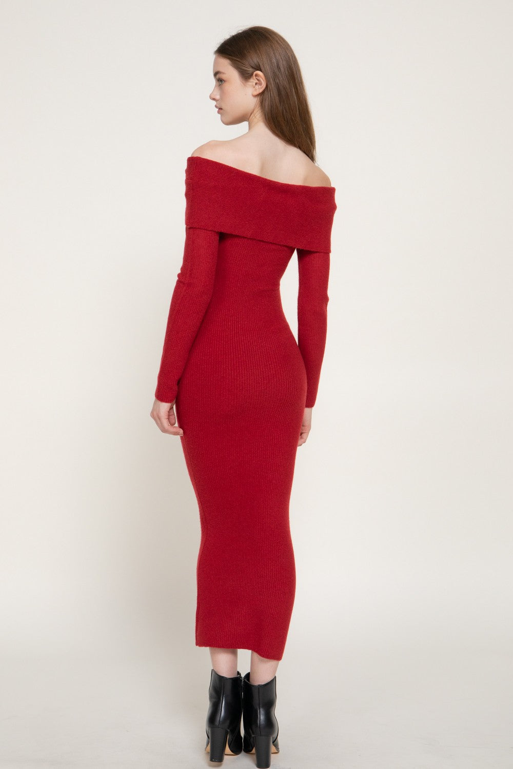 Off The Shoulder Knot Fitted Long Sweater Dress