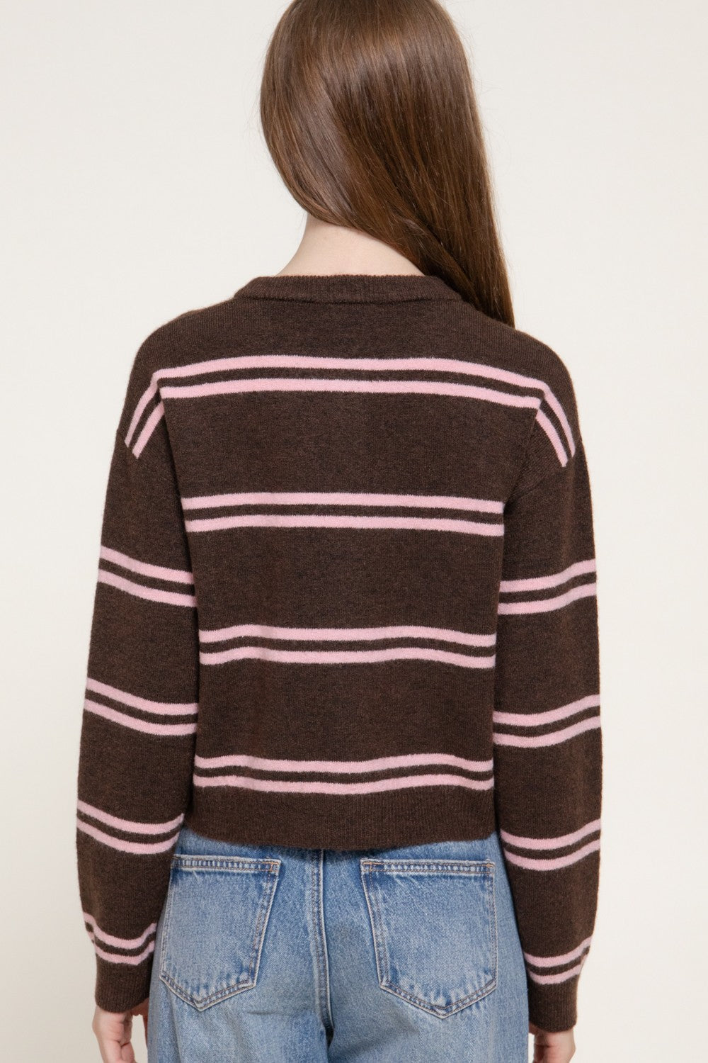 Long Slv Striped Sweater Cardigan
