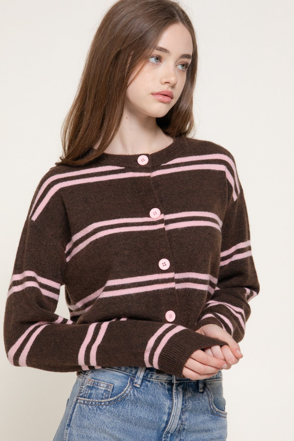 Long Slv Striped Sweater Cardigan