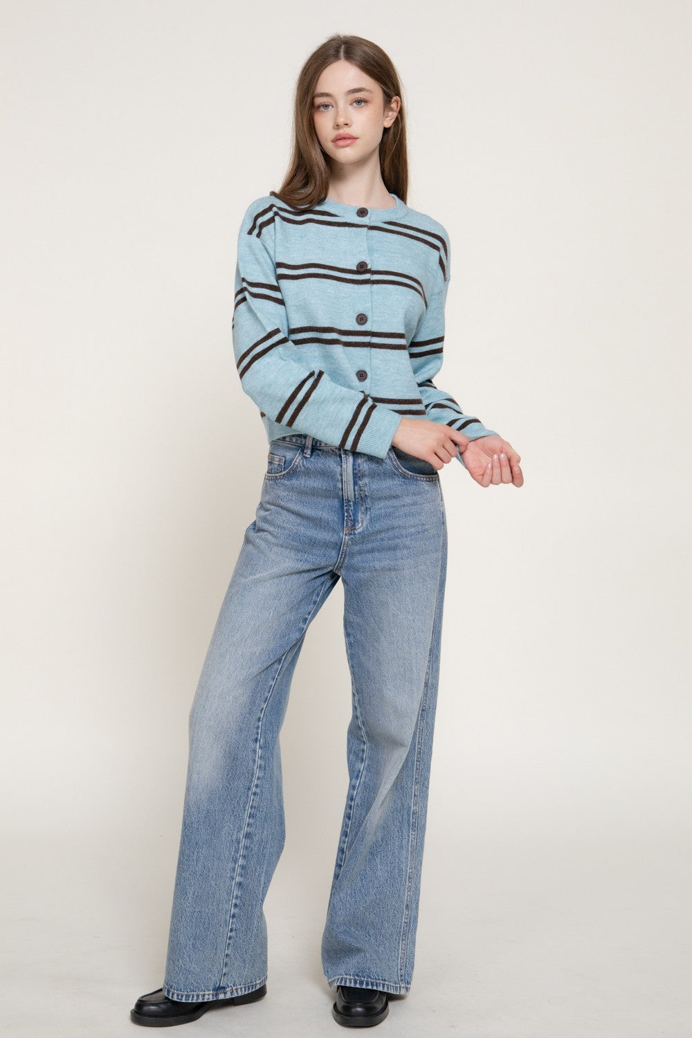 Long Slv Striped Sweater Cardigan