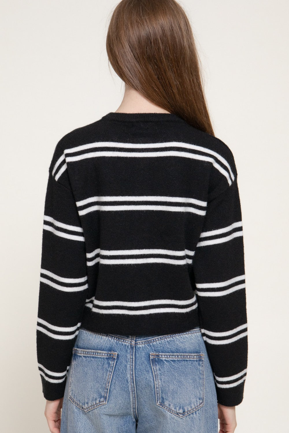 Long Slv Striped Sweater Cardigan