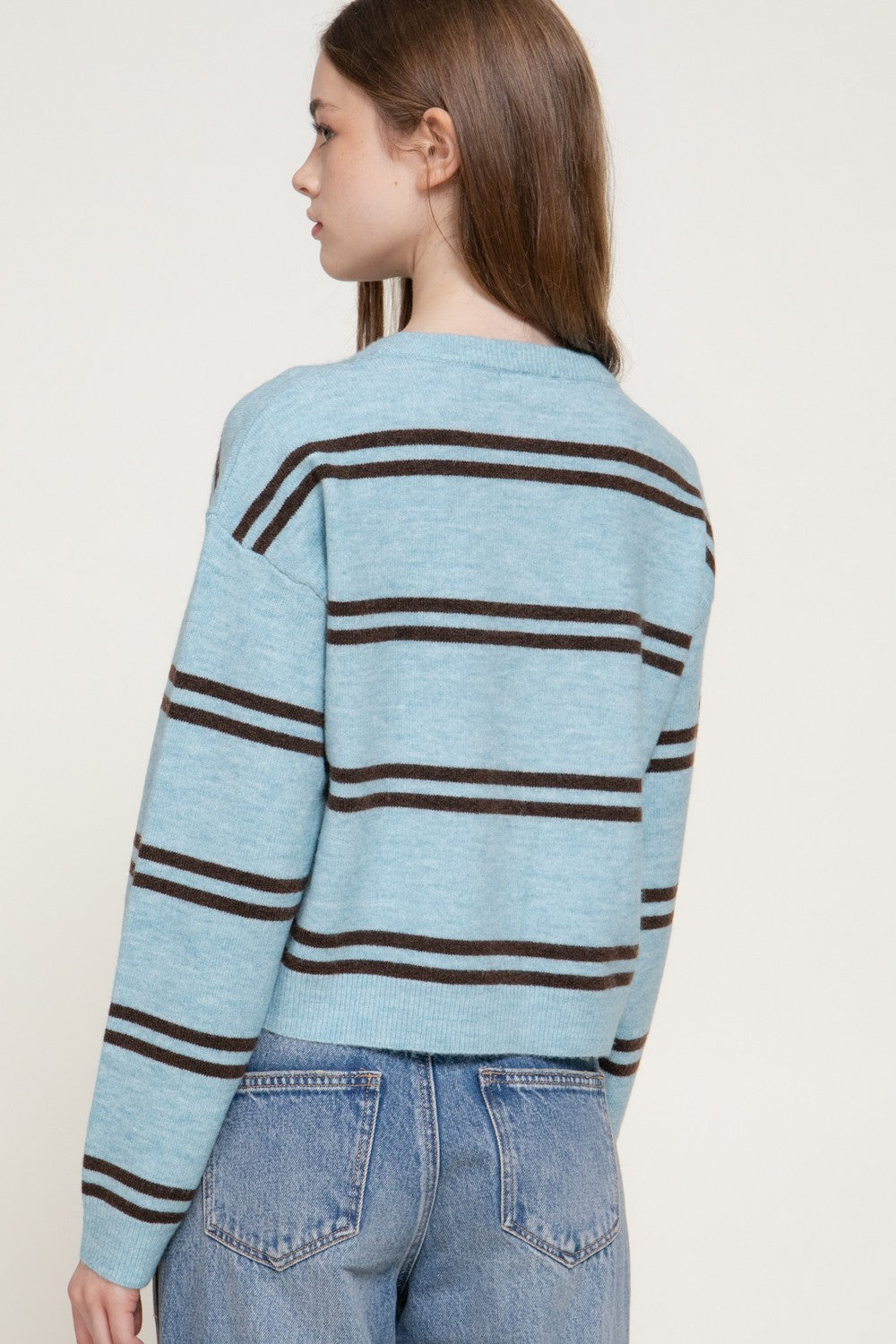 Long Slv Striped Sweater Cardigan