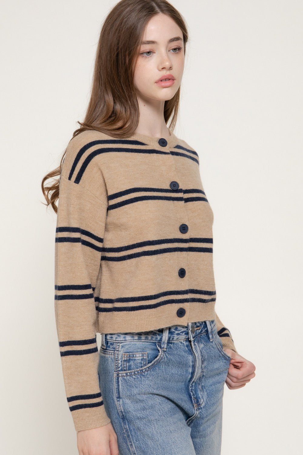Long Slv Striped Sweater Cardigan